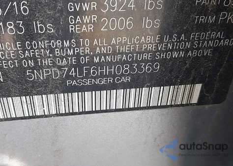 2017 Hyundai Elantra Se from USA, damaged, VIN 5NPD74LF6HH083369